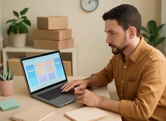 Empreendedor organizando estoque com Kanban digital no Excel