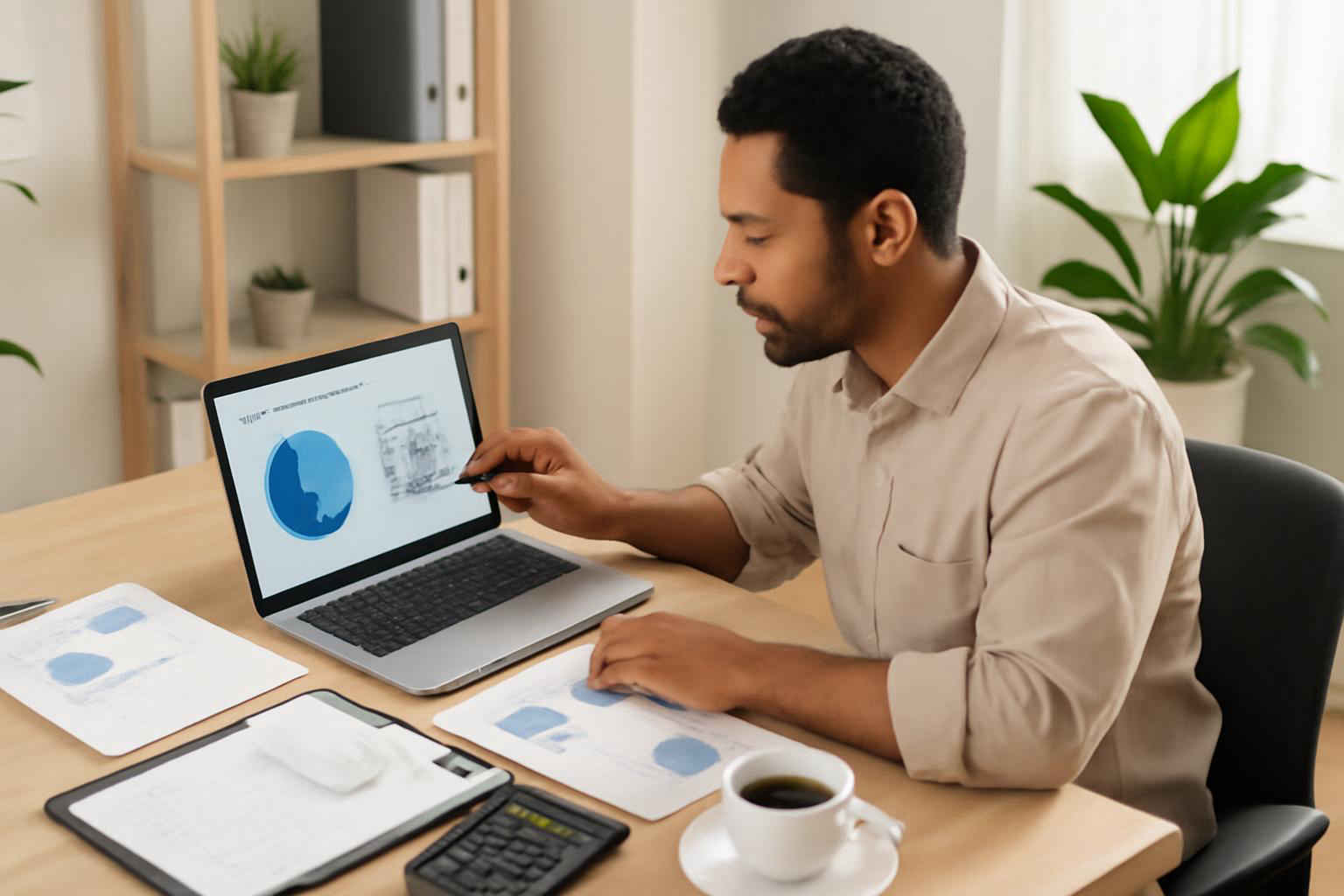 Profissional administrativo analisando métricas de risco de crédito em microempresa