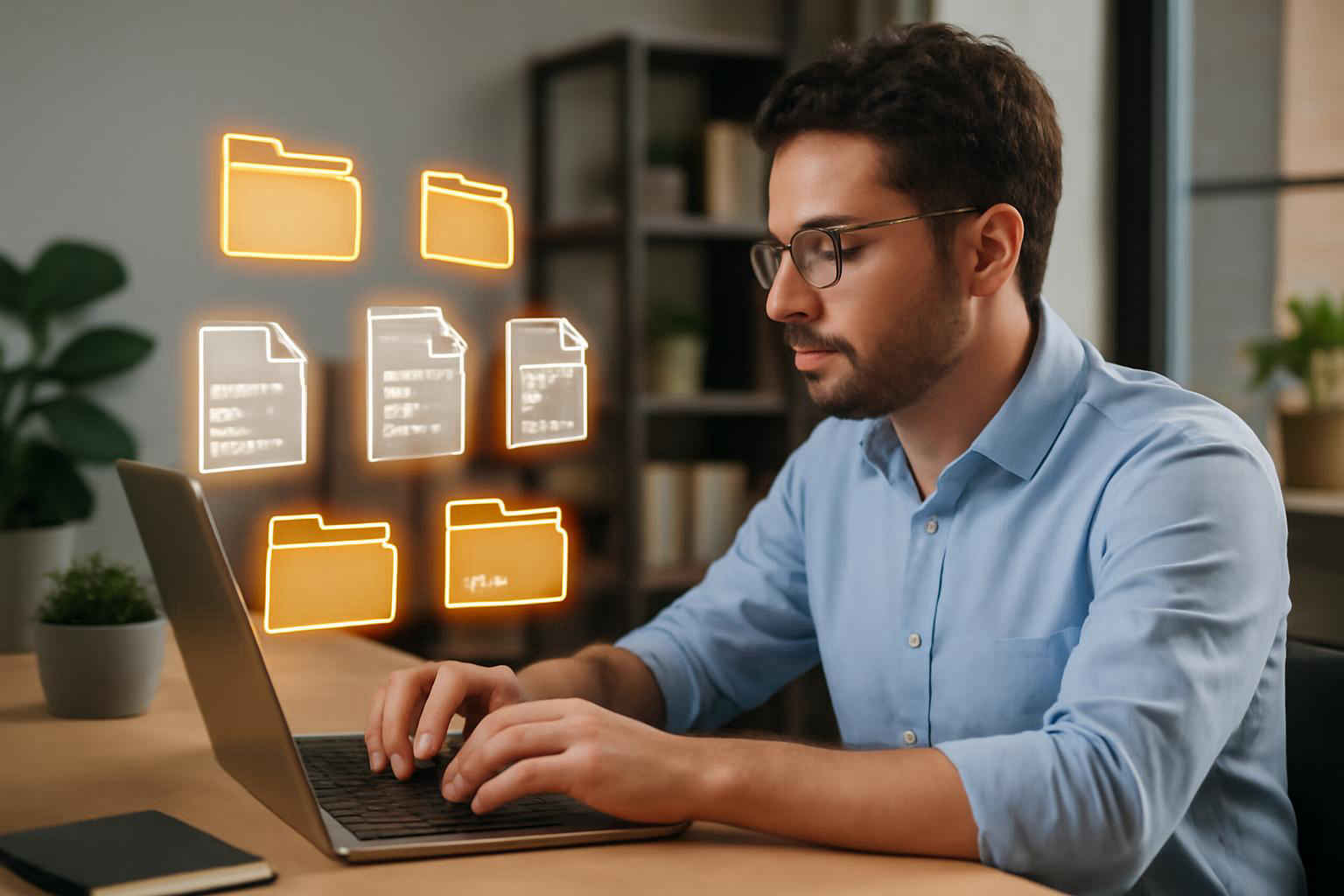 Empreendedor organizando notas fiscais eletrônicas no computador