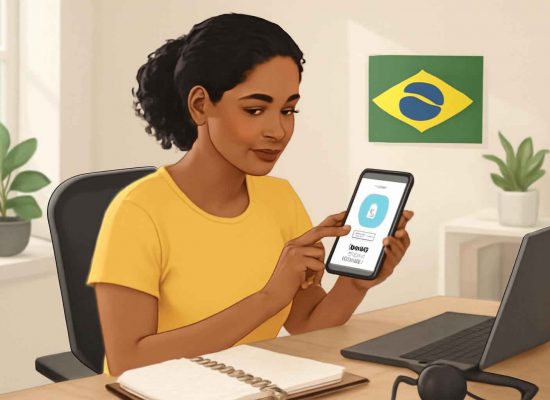 Pessoa usando aplicativo de controle de ponto digital em microempresa