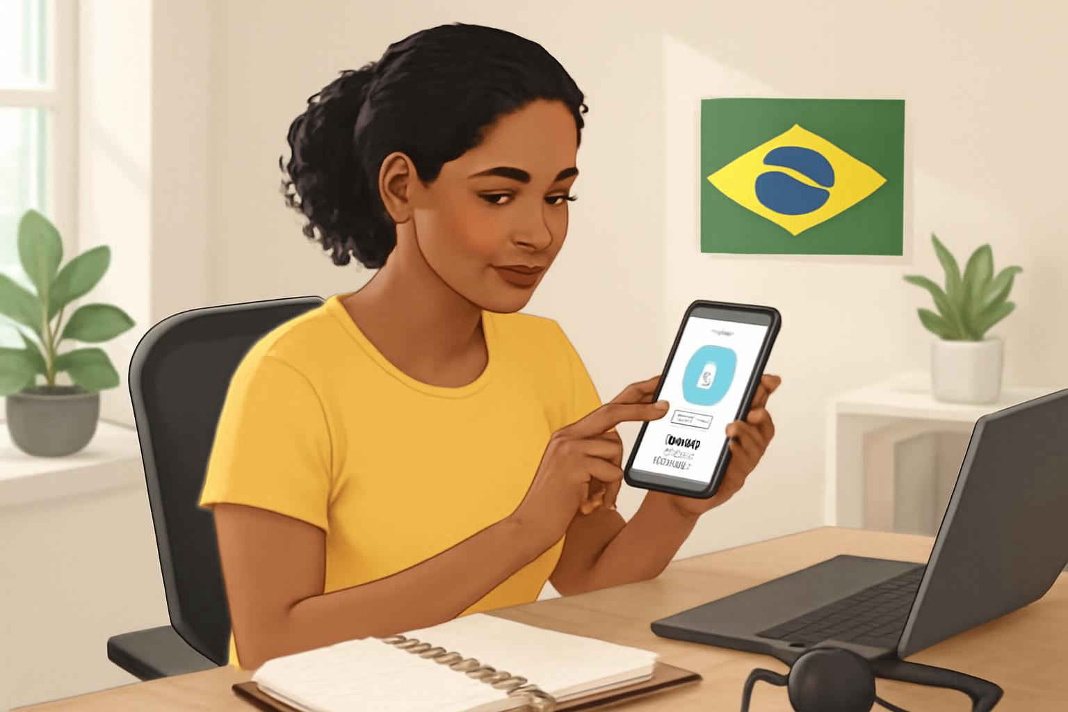 Pessoa usando aplicativo de controle de ponto digital em microempresa