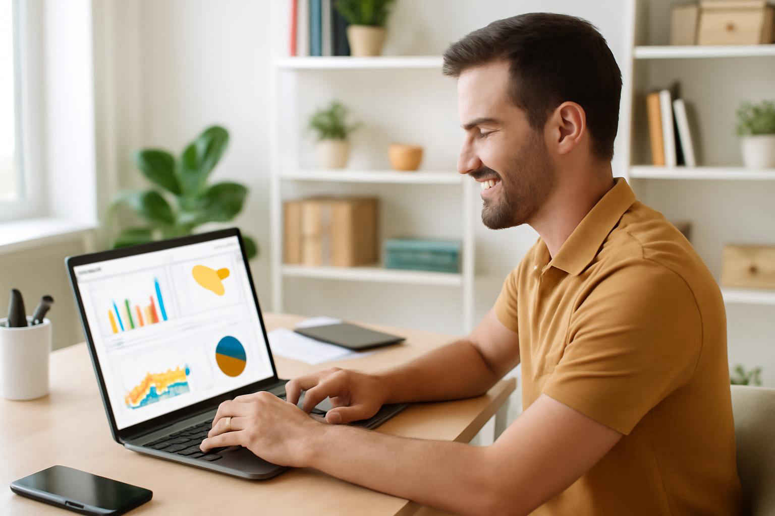 Profissional em microempresa usando Power BI para gerar relatórios gerenciais