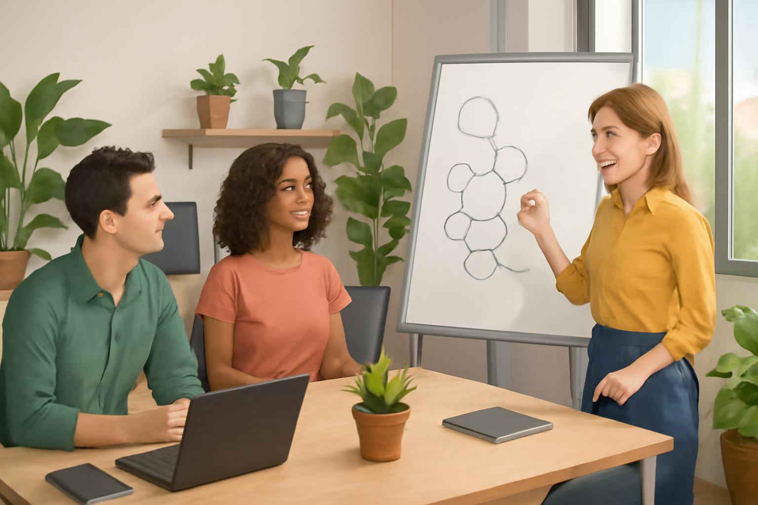 Assistente administrativo elaborando plano de desenvolvimento de carreira em microempresa