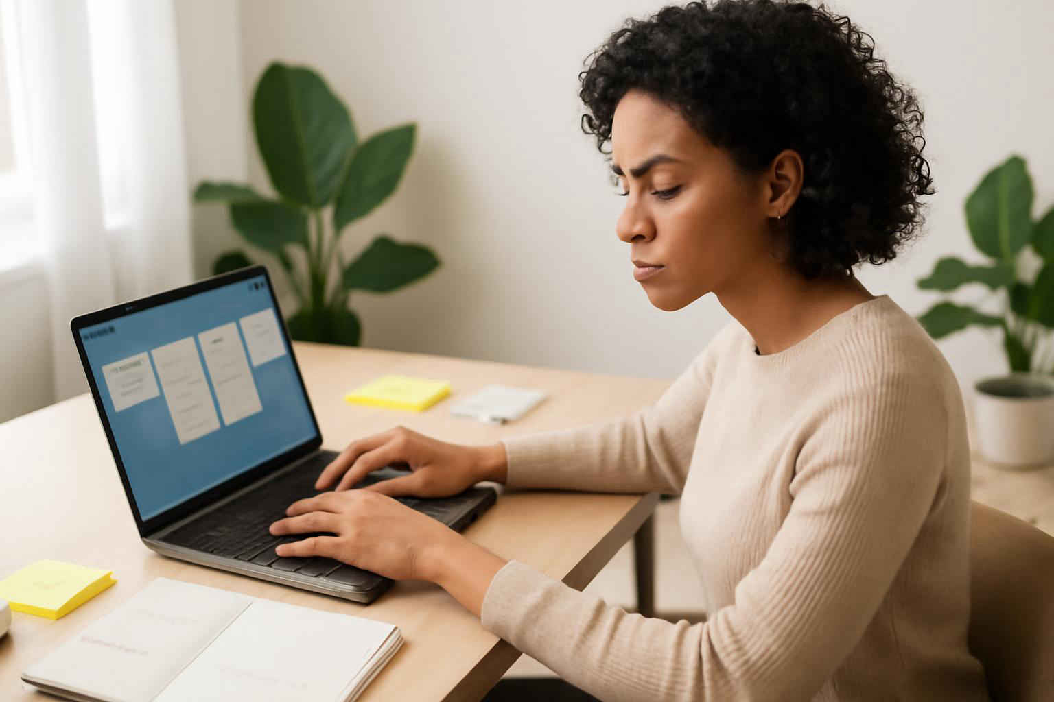 Profissional trabalhando com Trello em home office organizado