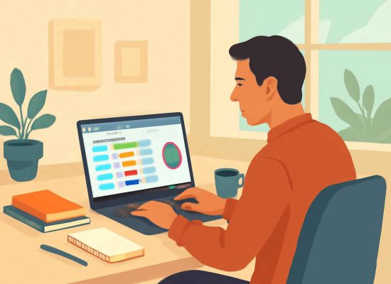 Profissional trabalhando com Airtable em escritório moderno