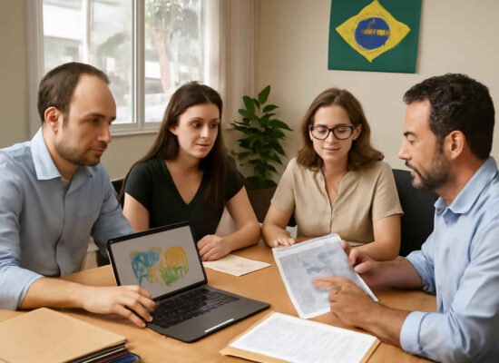 Equipe administrativa analisando uma matriz RACI para organizar responsabilidades