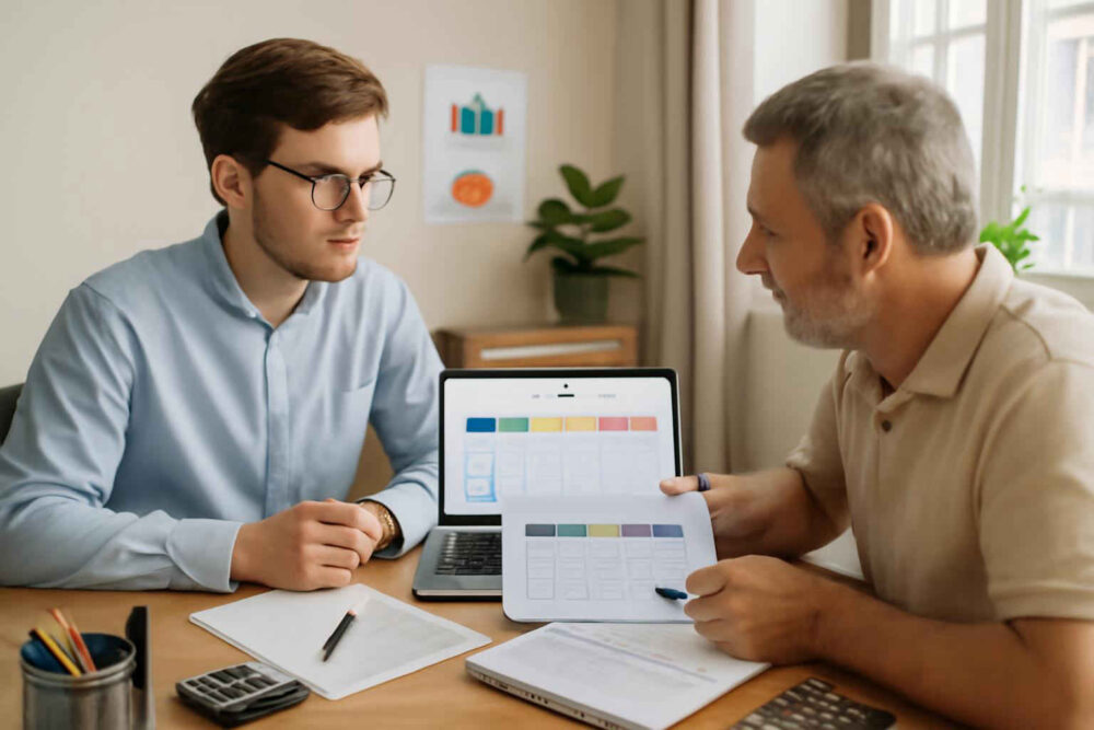 Profissional administrativo analisando uma matriz SIPOC para mapear processos em uma microempresa