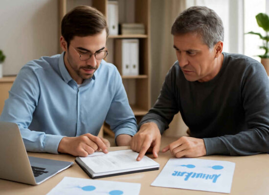 Profissionais analisando uma matriz de TOWS no planejamento estratégico da empresa