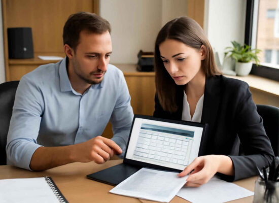 Equipe administrativa analisando uma matriz VRIO para identificar vantagens competitivas da empresa